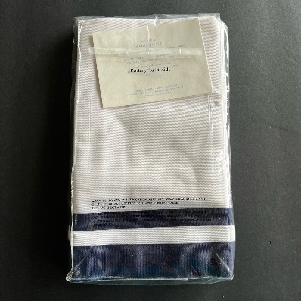 Pottery Barn Kids Harper Valance Navy White 44” x 18” Belt Loop Top Treatment